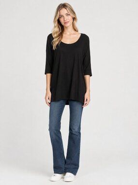 2/$30 TAHARI Pima Scoop Neck Tunic Top 3/4 Sleeve Black 3X #A4498